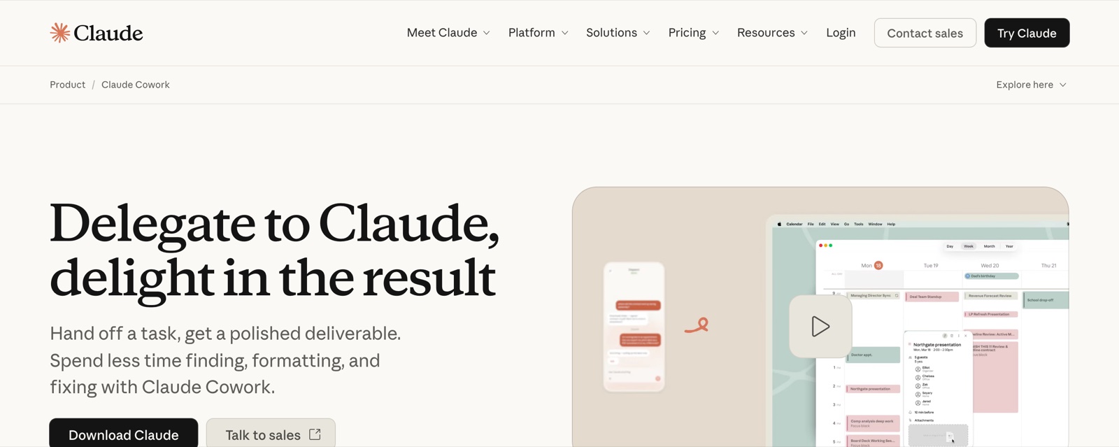 Claude Cowork — page produit officielle d'Anthropic : déléguez une tâche, récupérez un livrable fini