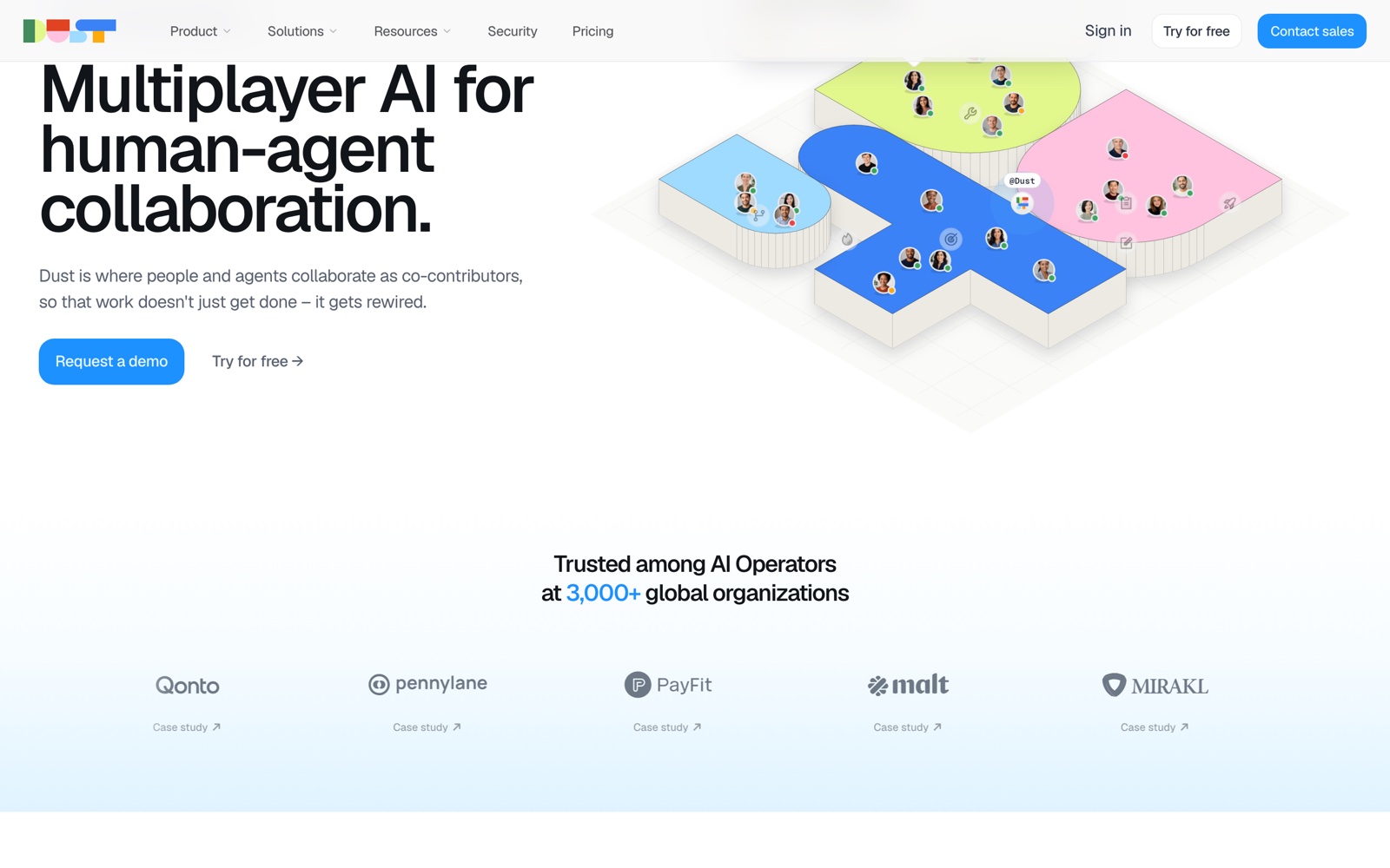 Dust — « Multiplayer AI for human-agent collaboration », utilisé par Qonto, PayFit et Pennylane